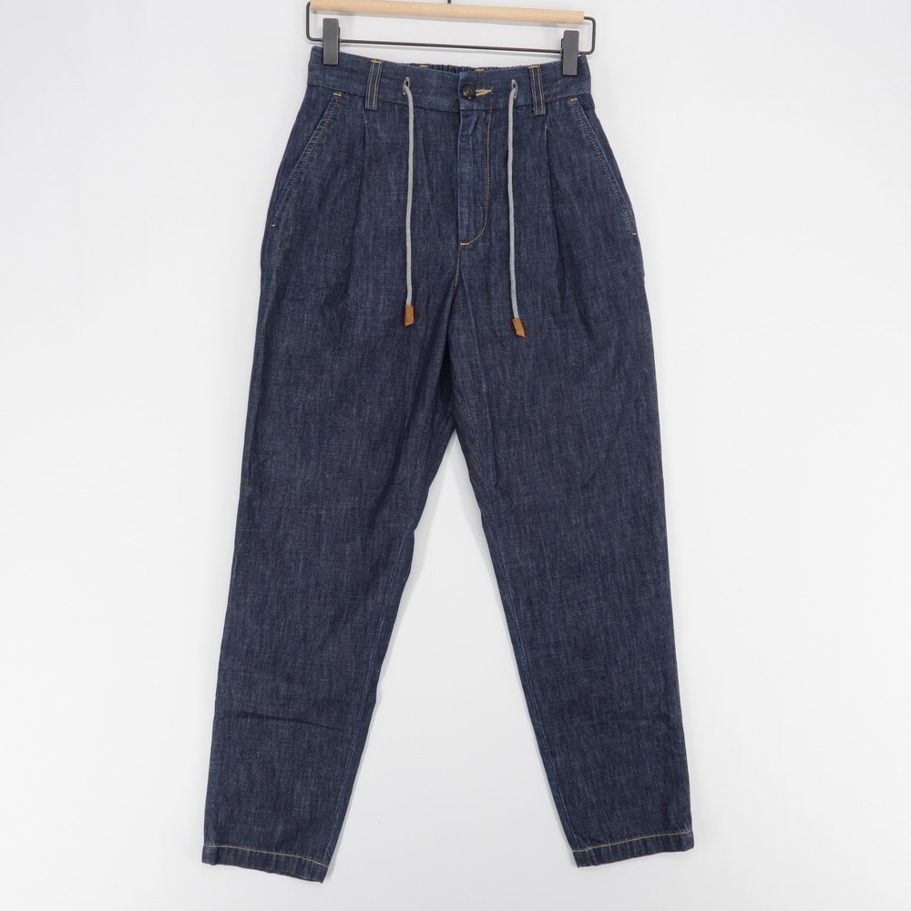 Eleventy Jeans Womens 00 Blue Drawstring Pleated Tapered Leg High Rise Italy